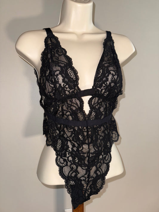 Victoria's Secret (Medium) Black Lace One Piece Bodysuit Lingerie