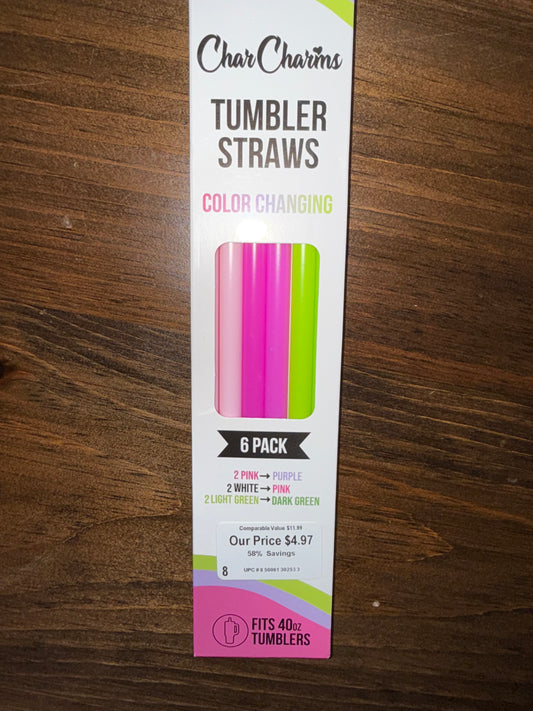 Char Charms (6 Pack) Brand New Color Changing Colorful Tumbler Straws