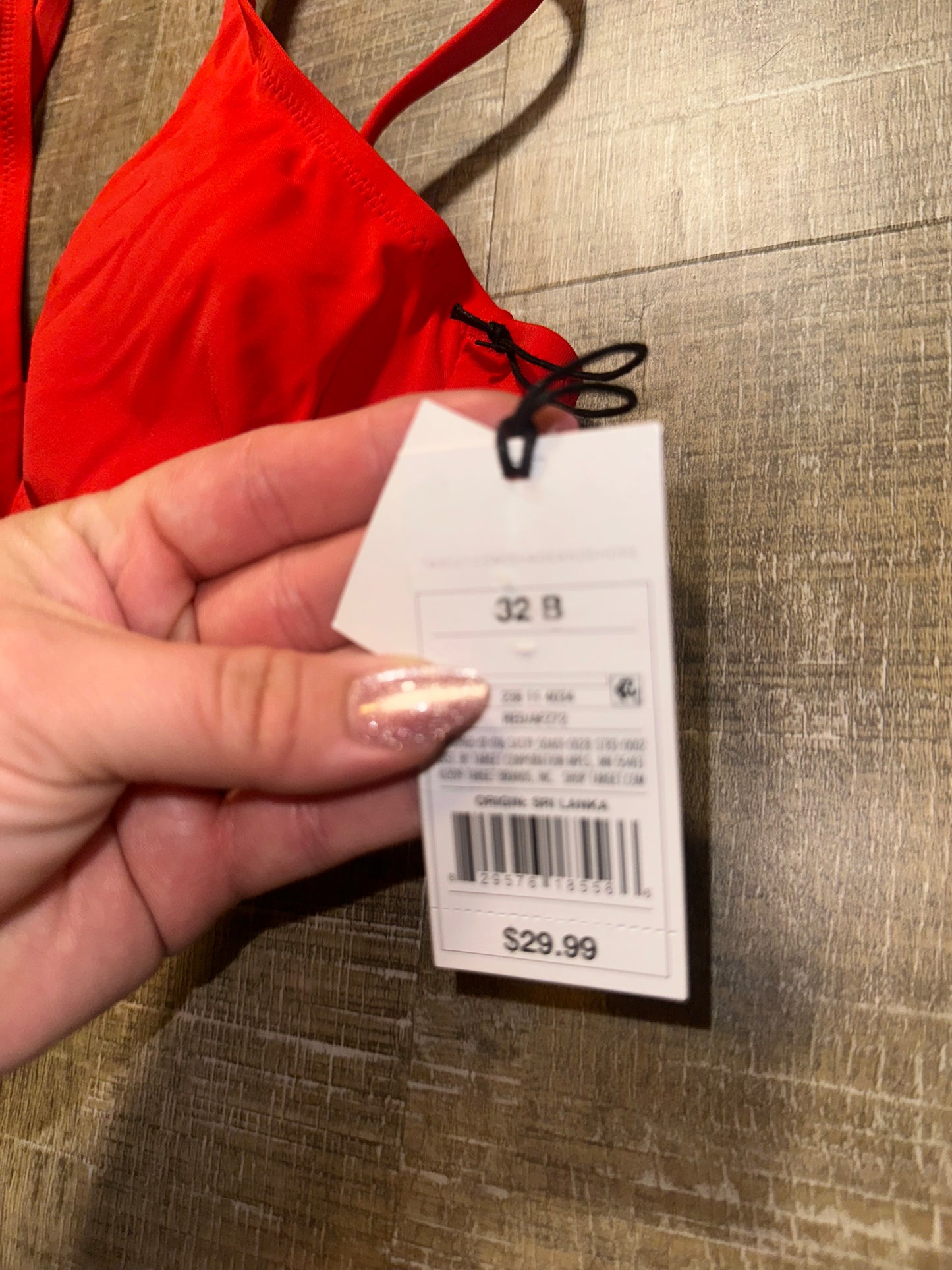 NWT Shade & Shore (32B) Brand New Red Bikini Top with Low V-Neck & Braid Trim