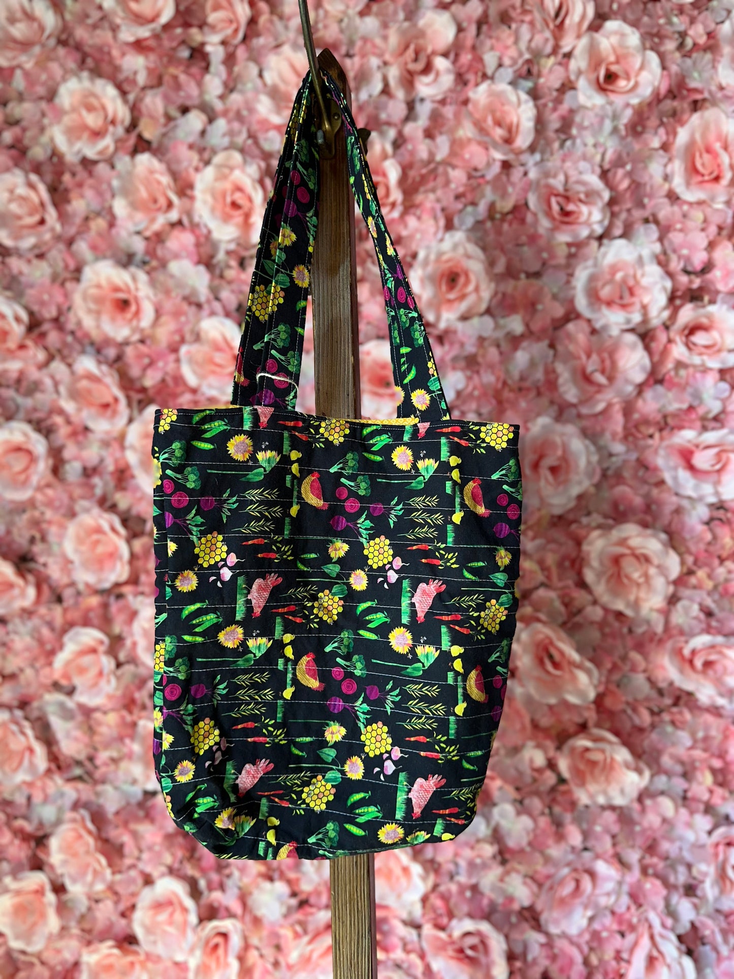 Handmade Fabric Tote Bag with Farm Pattern
