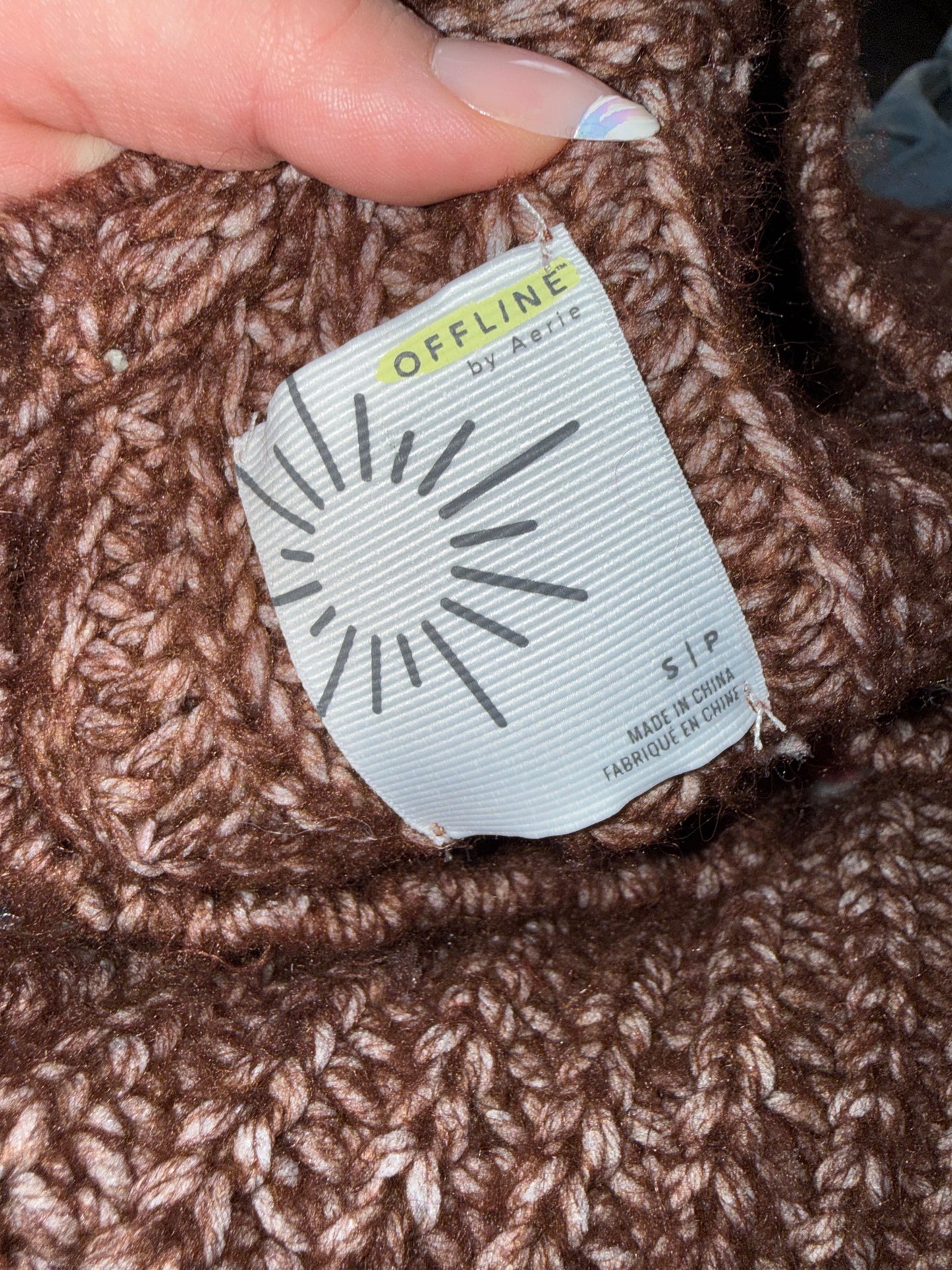Offline by Aerie (Small) Brown and Orange Chunky Knit Oversized Sweater