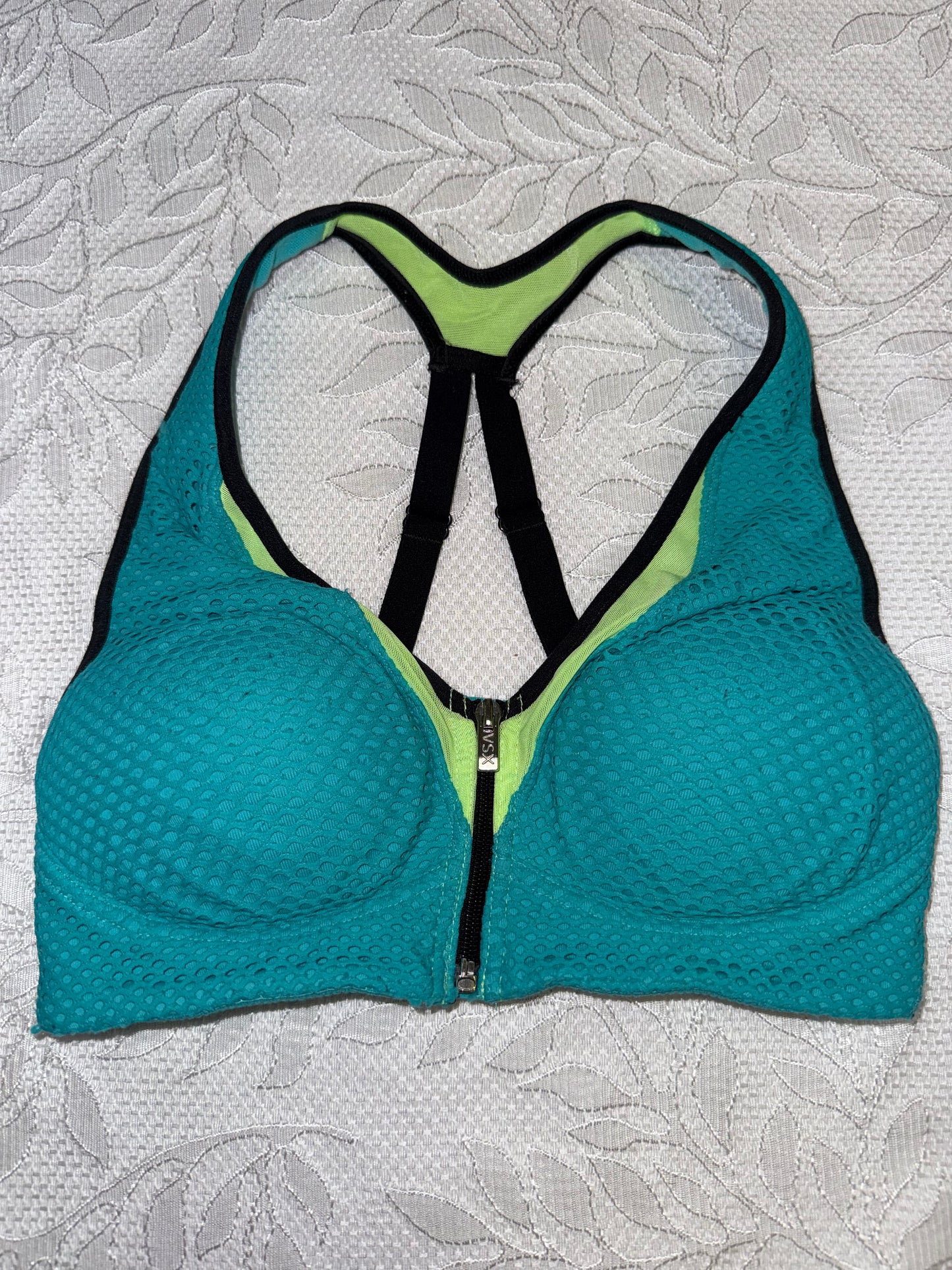 Victoria's Sport (32B) Teal Mesh Sports Bra with Zipped Front