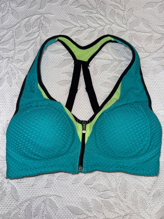 Victoria's Sport (32B) Teal Mesh Sports Bra with Zipped Front