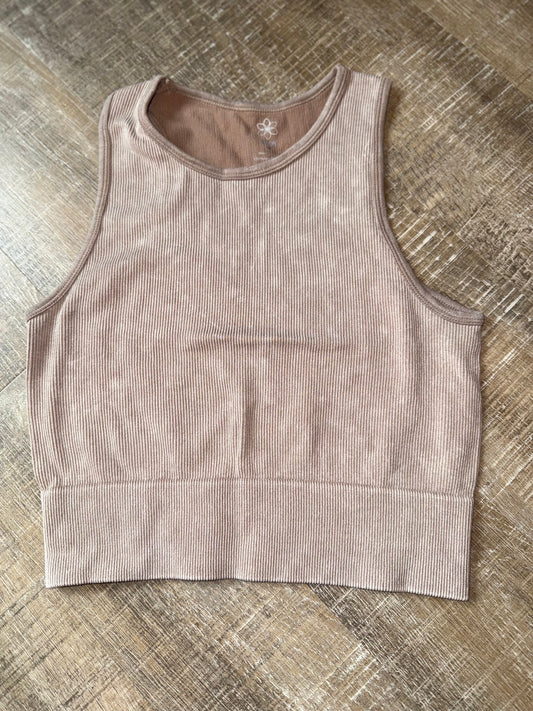 Aura (Small//Medium) Tan Ribbed Crop Top