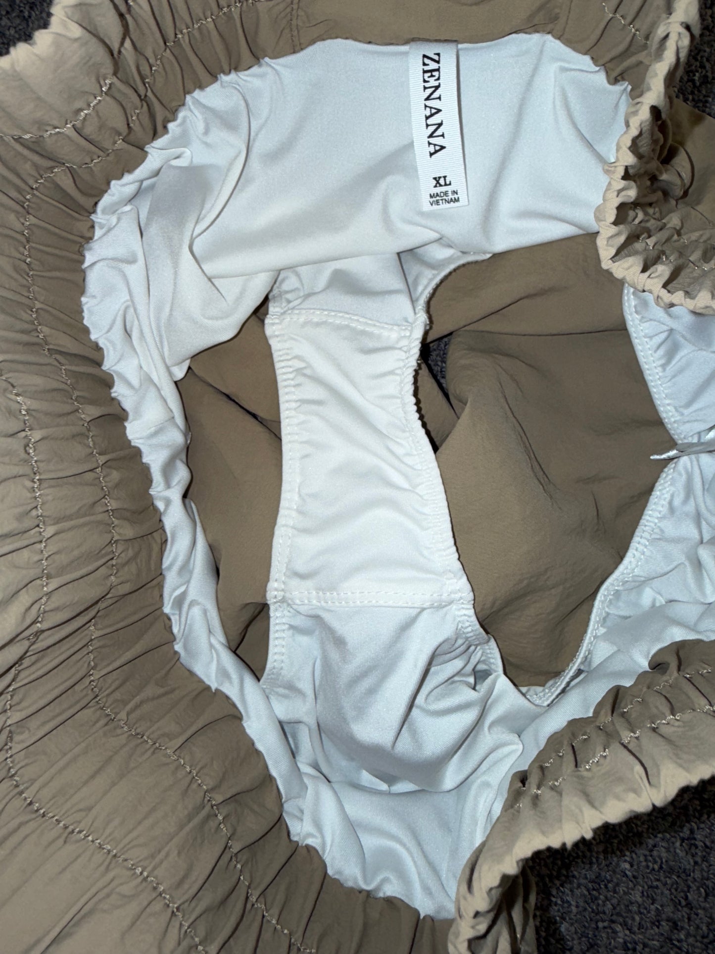 Zenana (XL) Tan Windbreaker Shorts with Smocked Waist