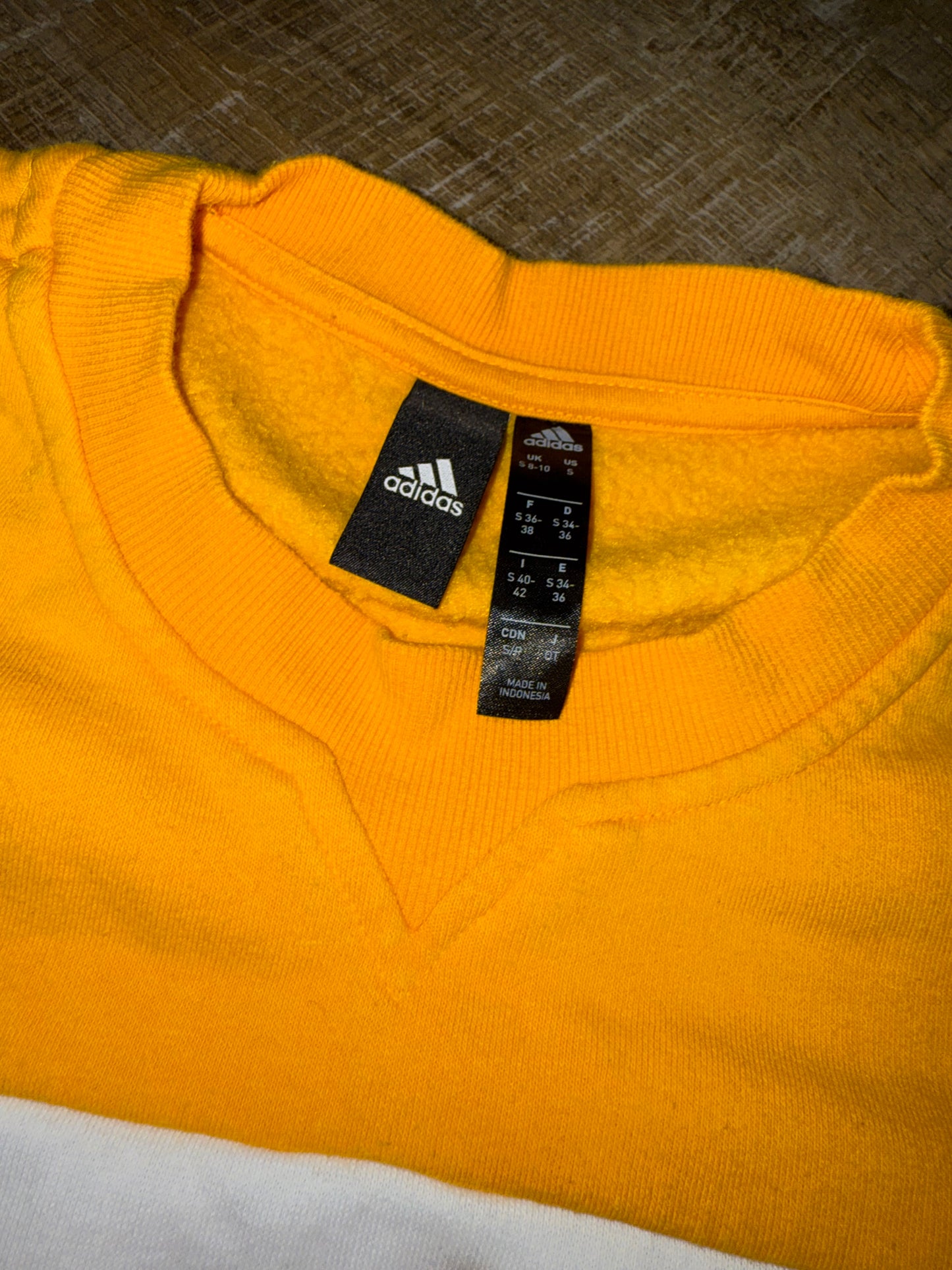 adidas (Kids Small) Yellow and White Color Block Crewneck Sweatshirt