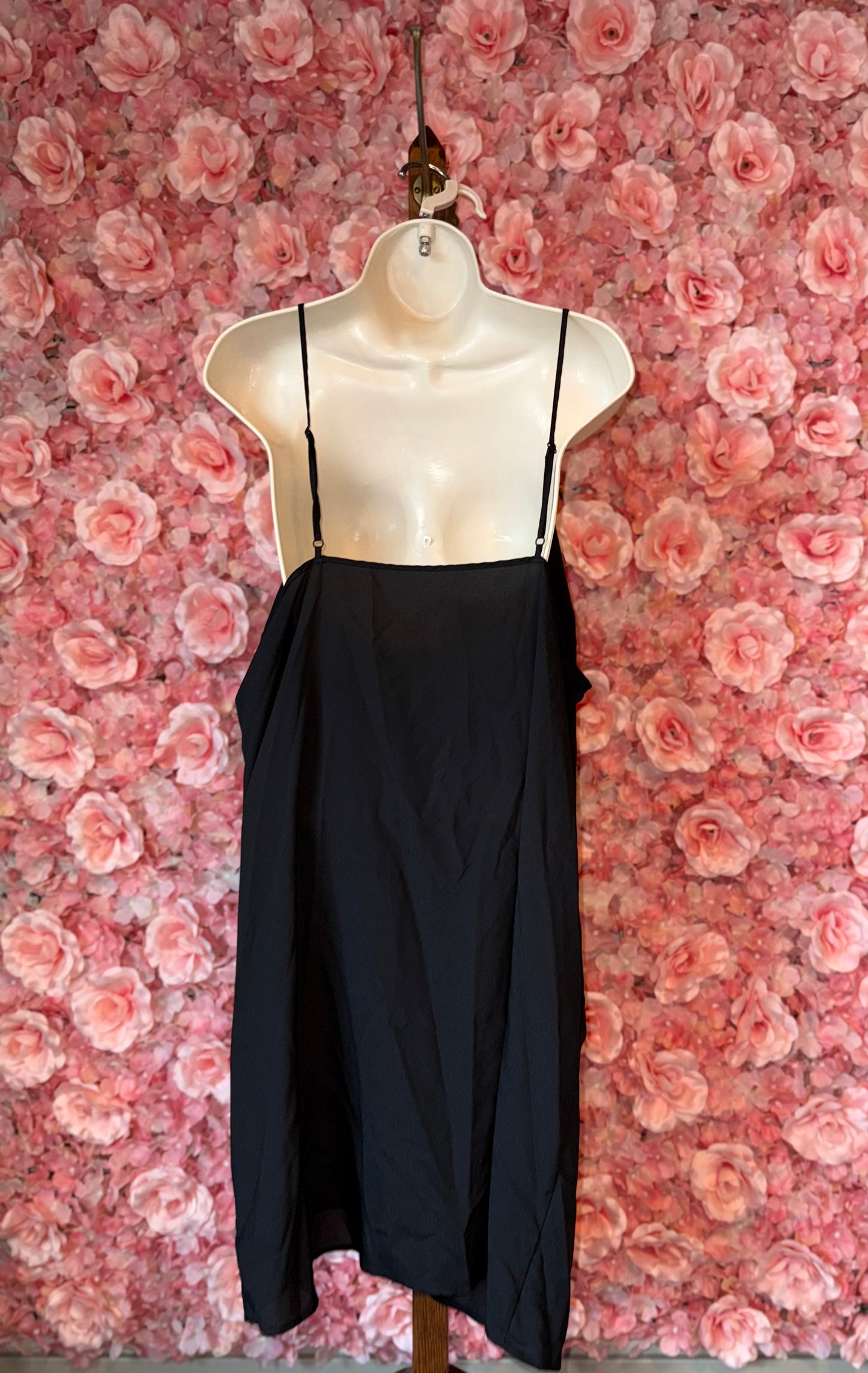 Who What Wear Black Sheer Loose Fit Spaghetti Strap Dress