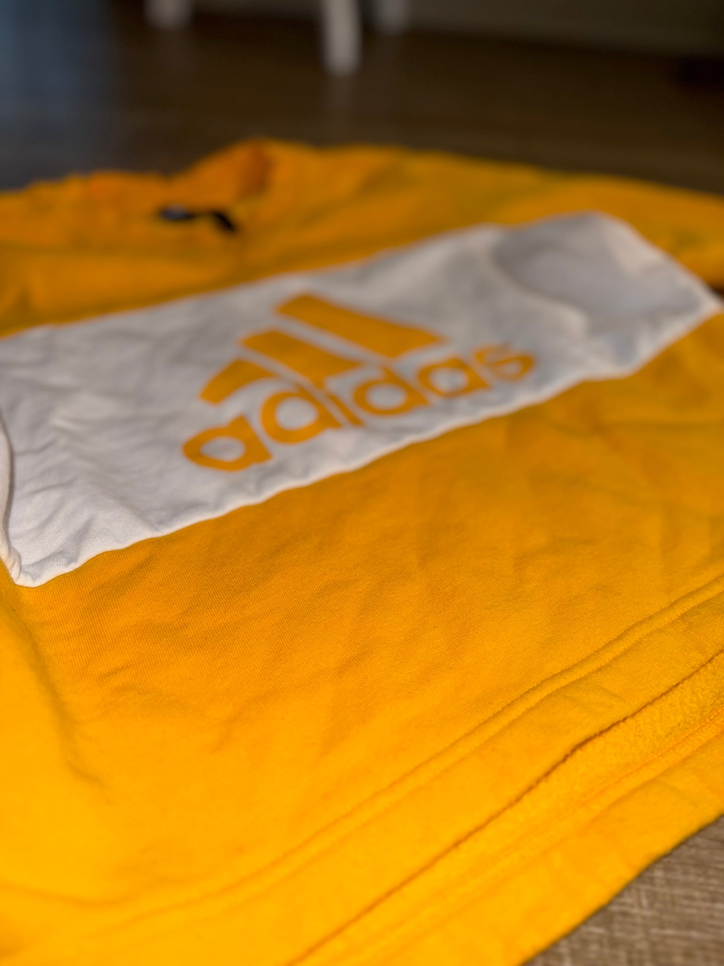 adidas (Kids Small) Yellow and White Color Block Crewneck Sweatshirt