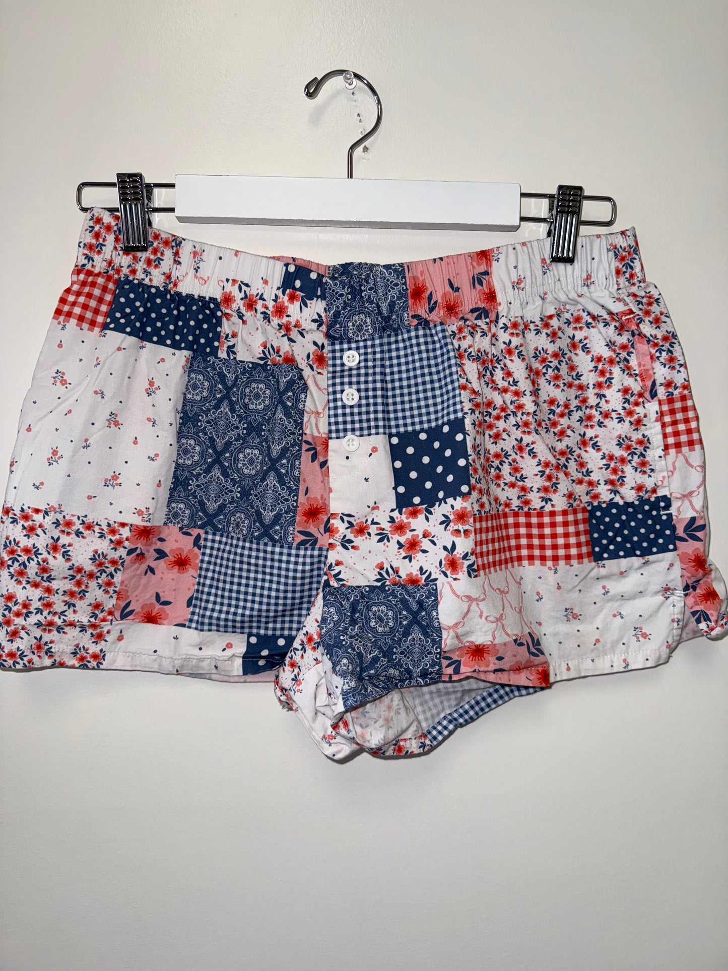 Zoe + Liv (Medium) Colorful Patchwork Pattern Cotton Lounge Shorts