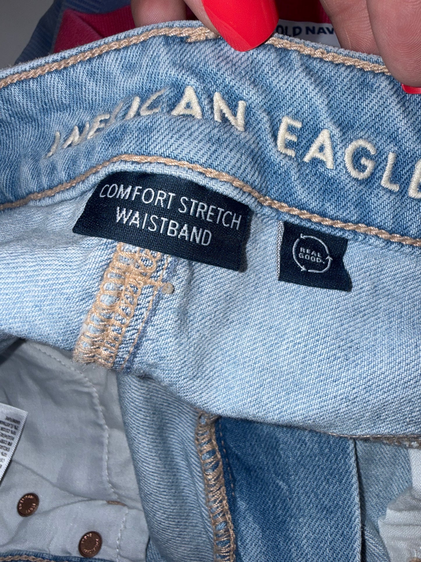 American Eagle (6) High Rise Midi Denim Jean Skirt with Stretch