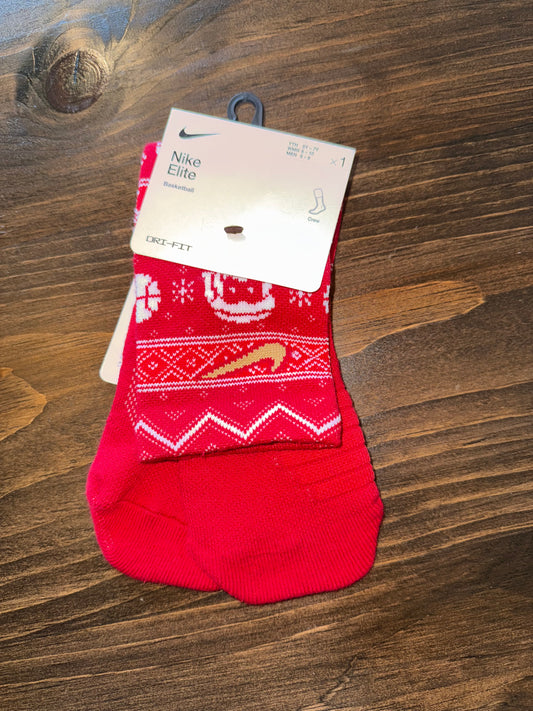 NWT Nike Elite Dri Fit Brand New Red Christmas Basketball Crew Socks