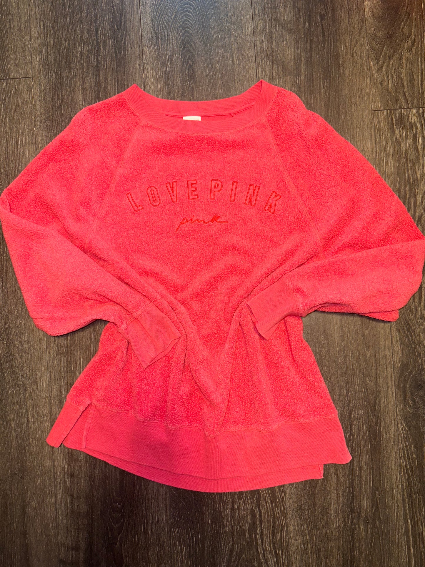 PINK Victoria's Secret (Small) Hot Pink Sherpa Oversized Crewneck Sweatshirt