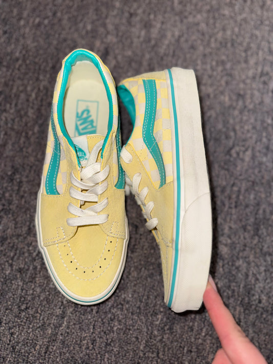 Vans (7W OR 5.5M) Yellow and Teal Felt Checkered Lace Up Sneakers
