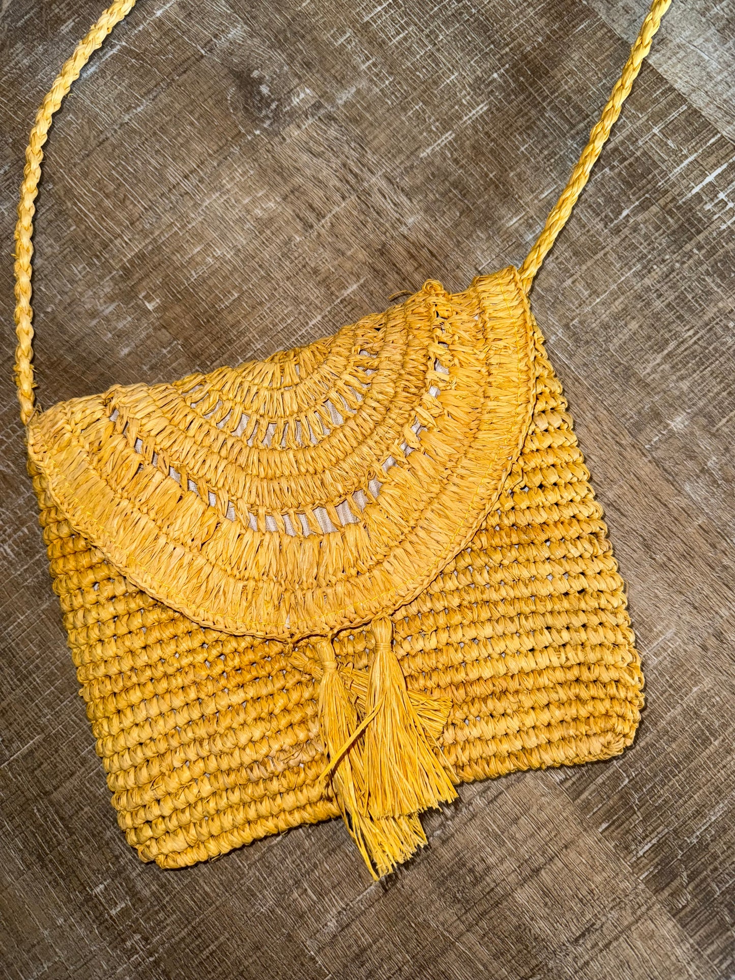 American Eagle Yellow Wicker Crossbody Bag