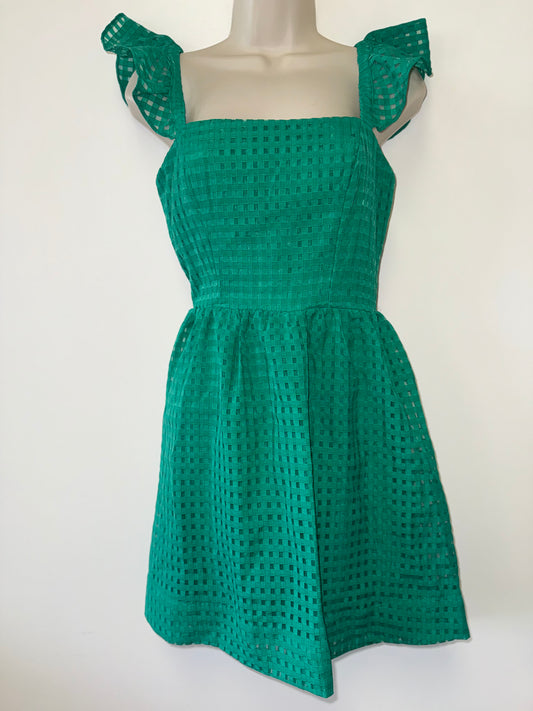 City Vibe (1) Green Midi Open Back Textured Dress with Ruffled Sleeves