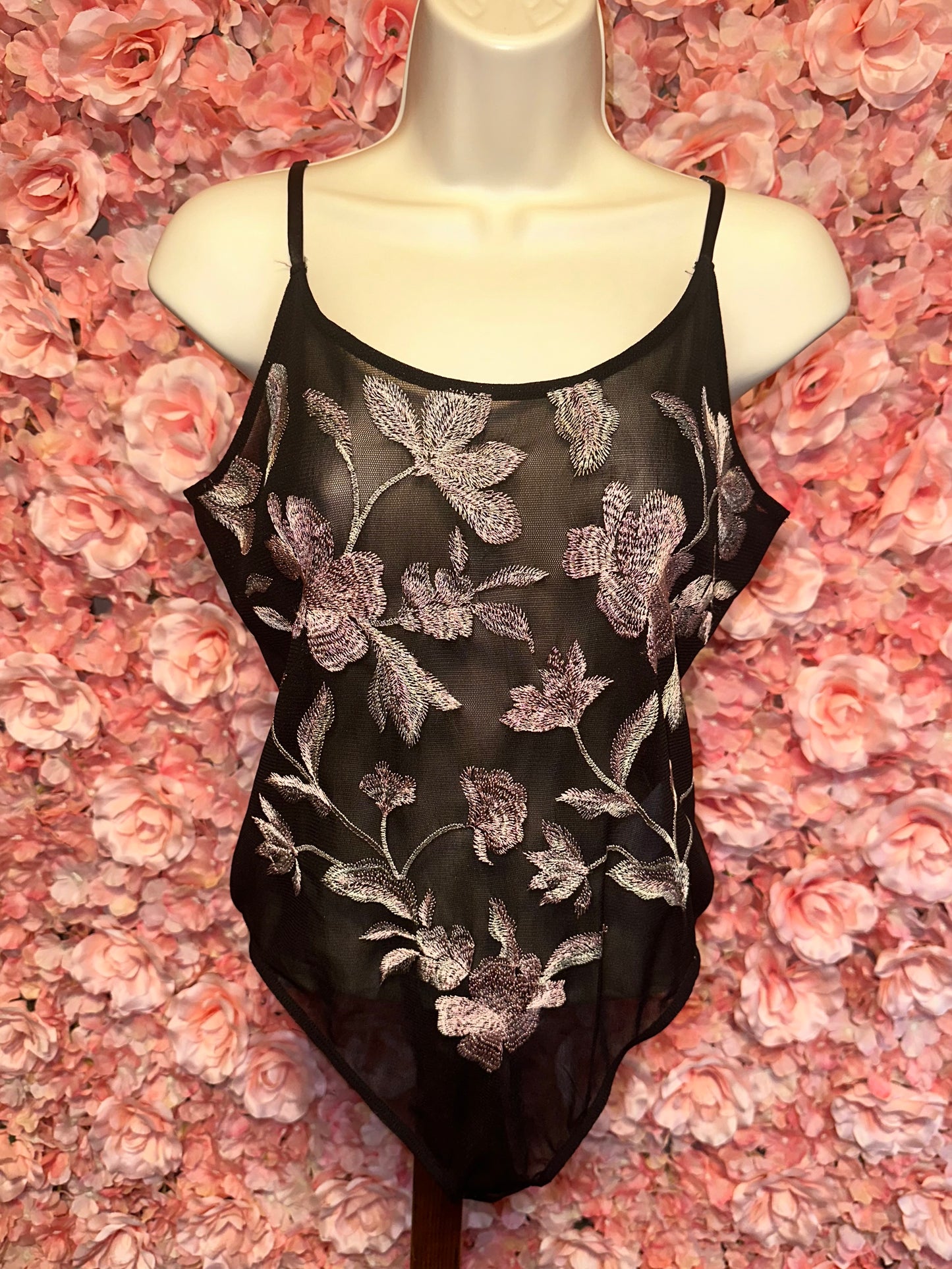 Express (Medium) Black Sheer Lingerie with Floral Embroidered Pattern