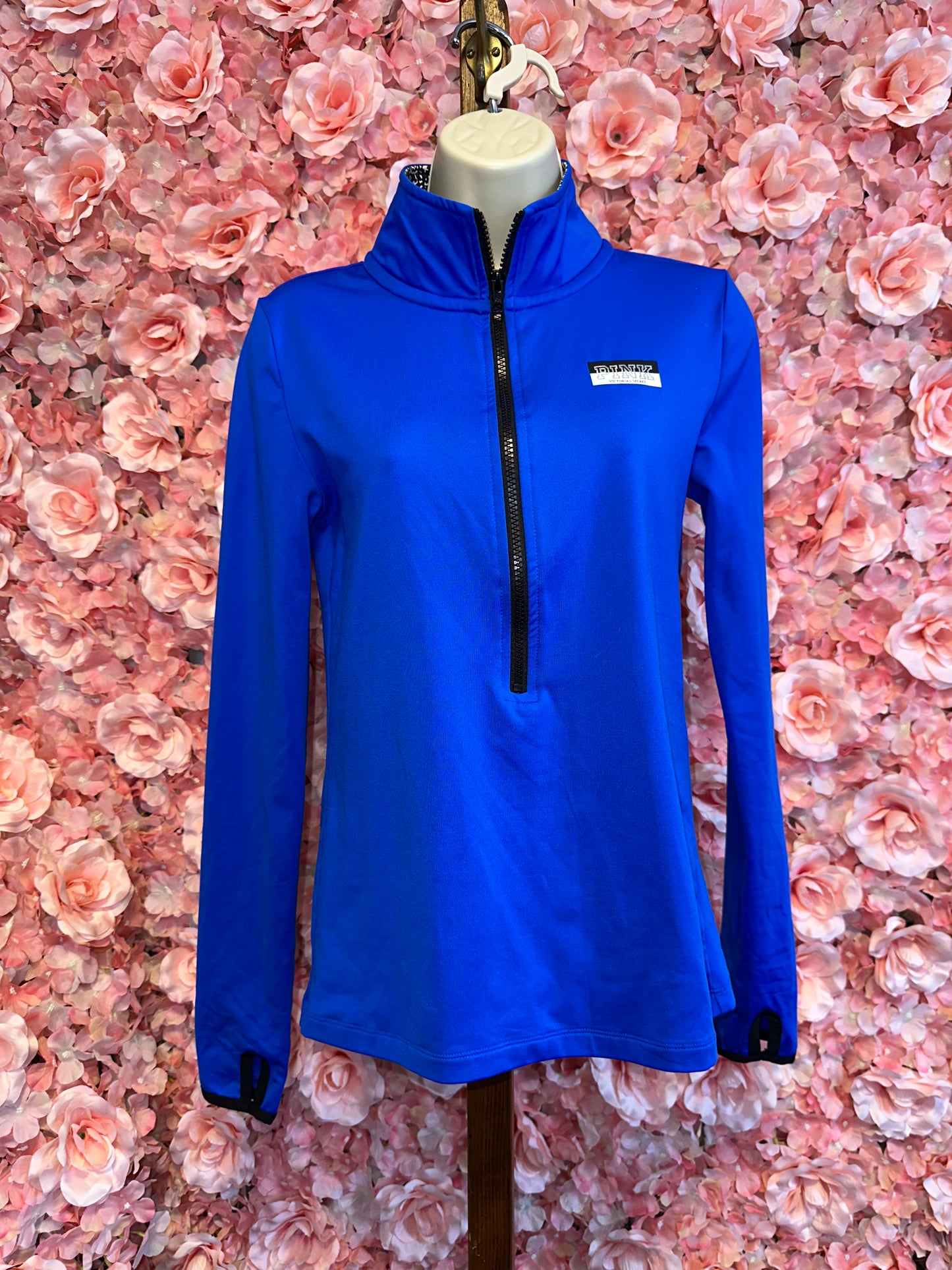 PINK VS Ultimate (Small) Blue Form Fitting 3/4 Zip Up Running Sweatshirt