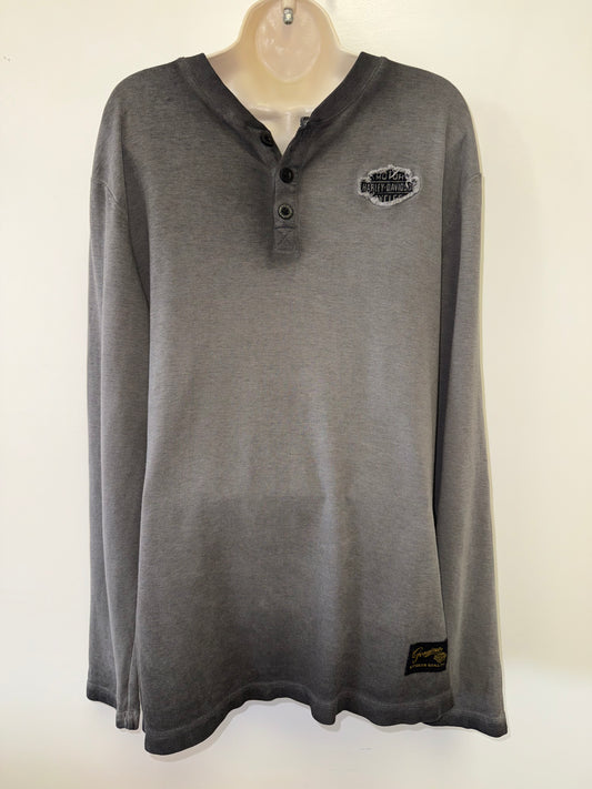 Harley Davidson (Large) Gray Waffle Knit 3/4 Button Up Long Sleeve Top