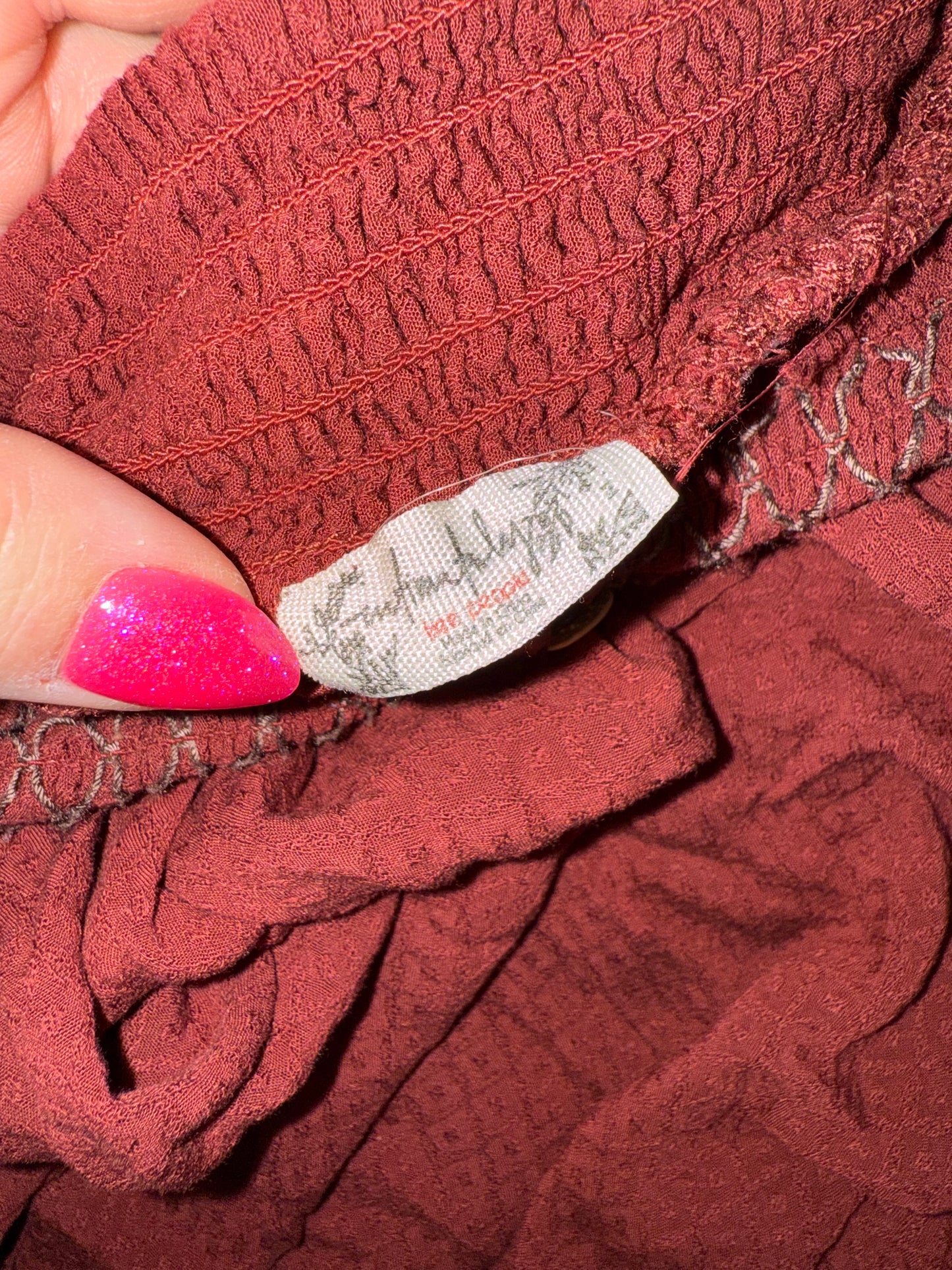 Free People (Medium) Maroon Flowy Romper with Tied Strap Shoulders