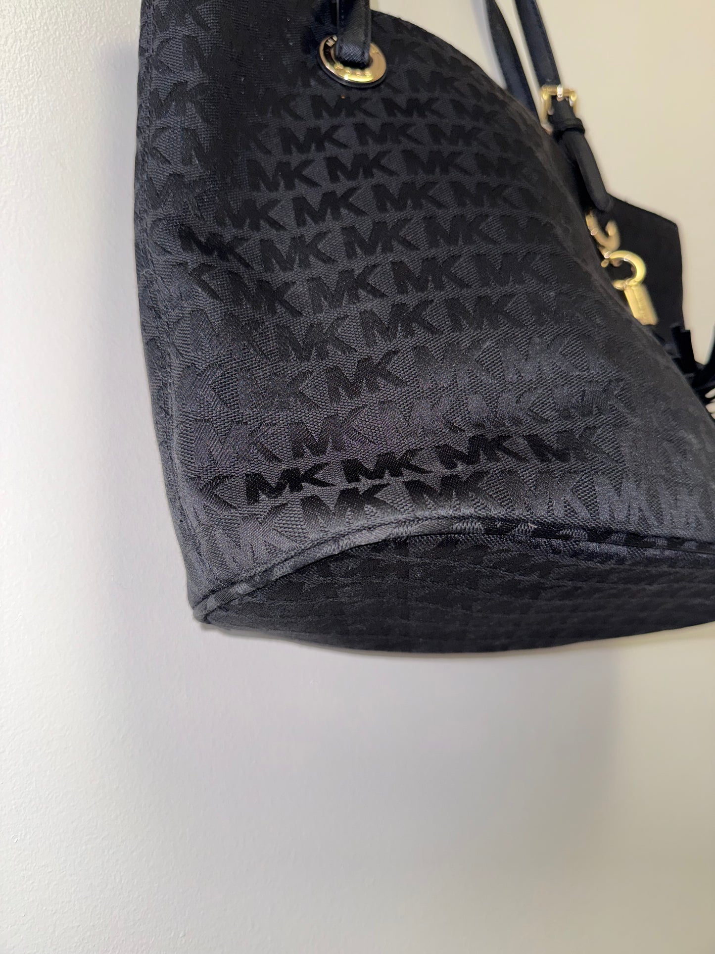 Michael Kors Black 'MK' Pattern Fabric Shoulder Bag Tote