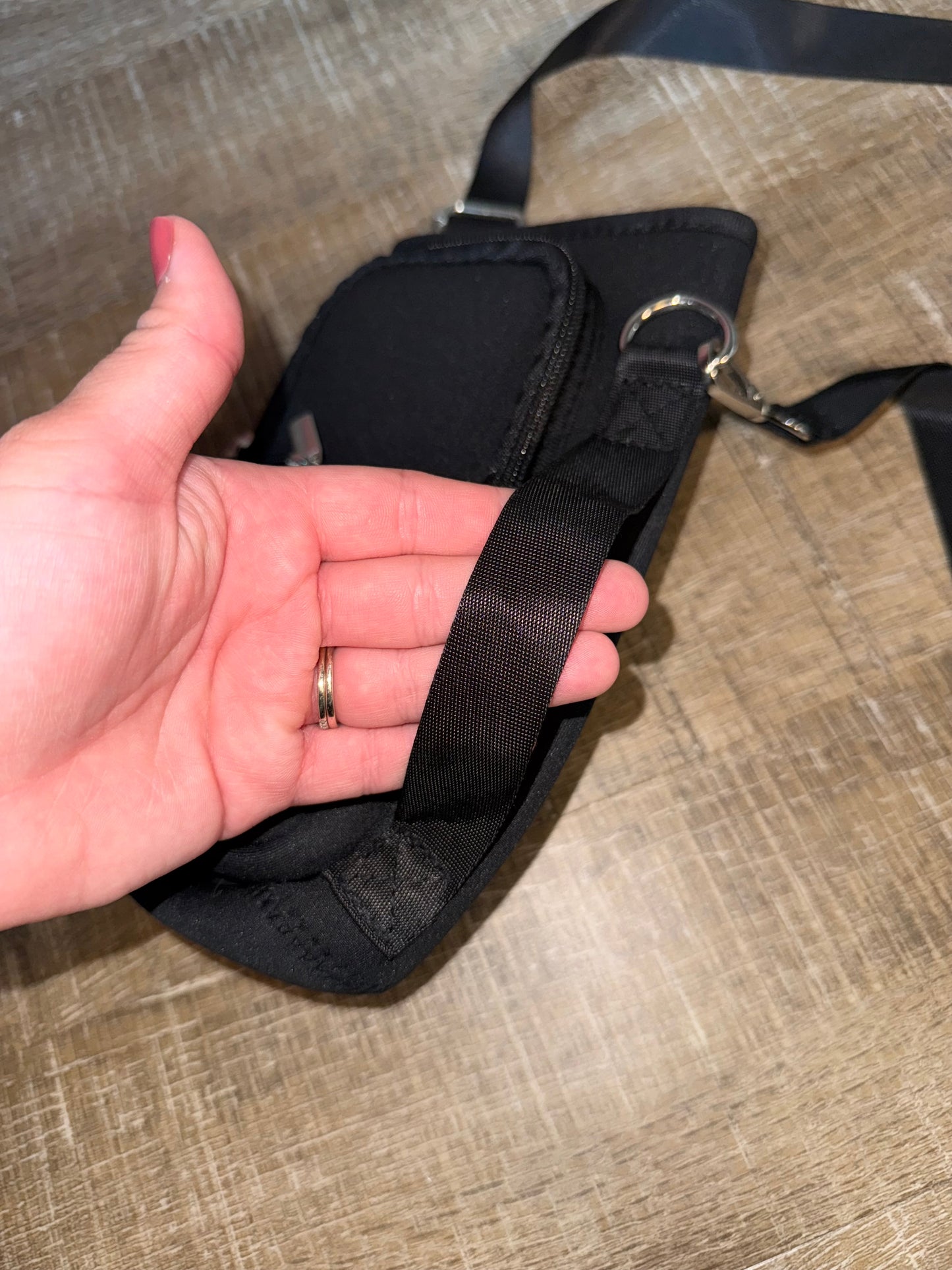 Black Tumbler Crossbody Holder with Zipped Front Pocket & Side Handle