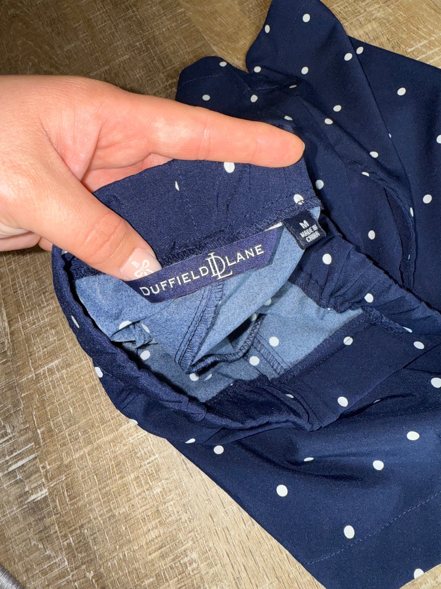 Duffield Lane (Medium) Navy Blue Lightweight Shorts with White Polka Dots