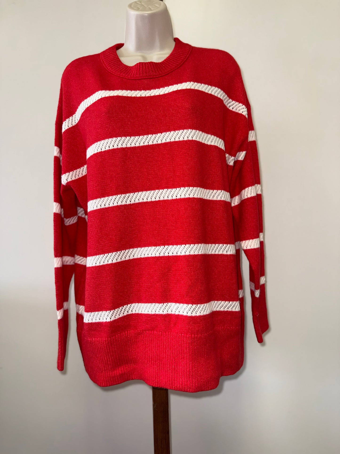 NWT Aerie (Small) Brand New Red & White Striped Oversized Sweater