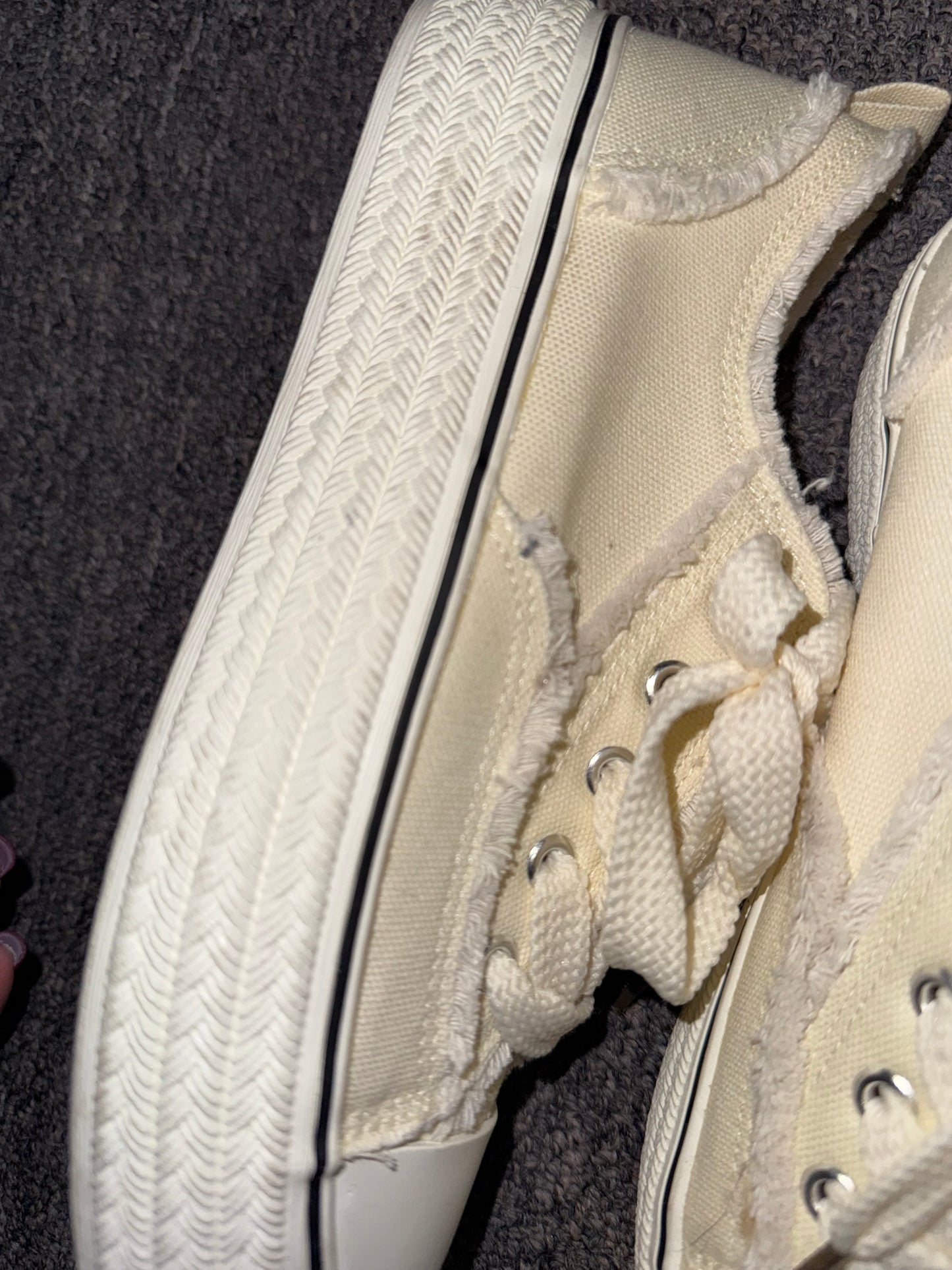 (39) Neutral Laced Sneakers with Frayed Trim