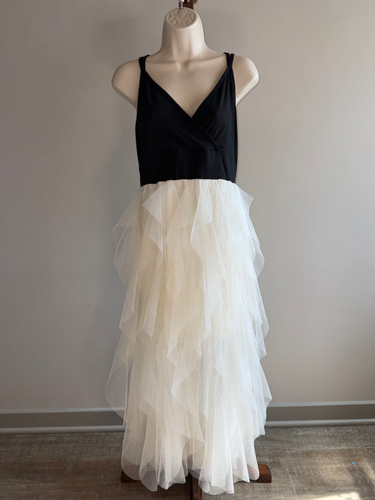 SHEIN (Large) Black & Cream Ruffled Sheer Dress