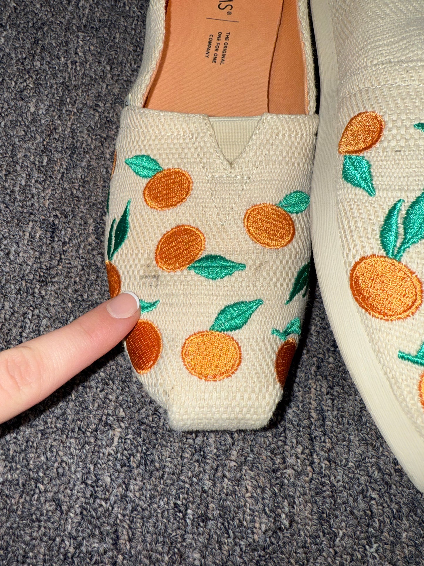 Toms (8.5) Orange Pattern Embroidered Slip On Canvas Shoes
