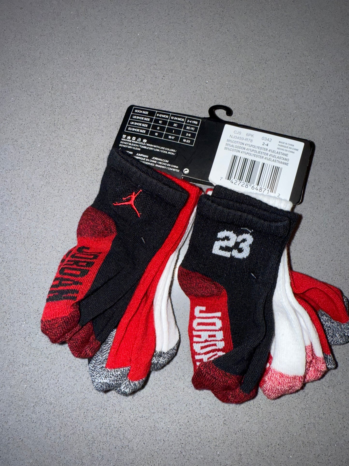 NWT Jordan (Toddler 2-4 Years) Brand New 6 Pack Lightweight Ankle Socks