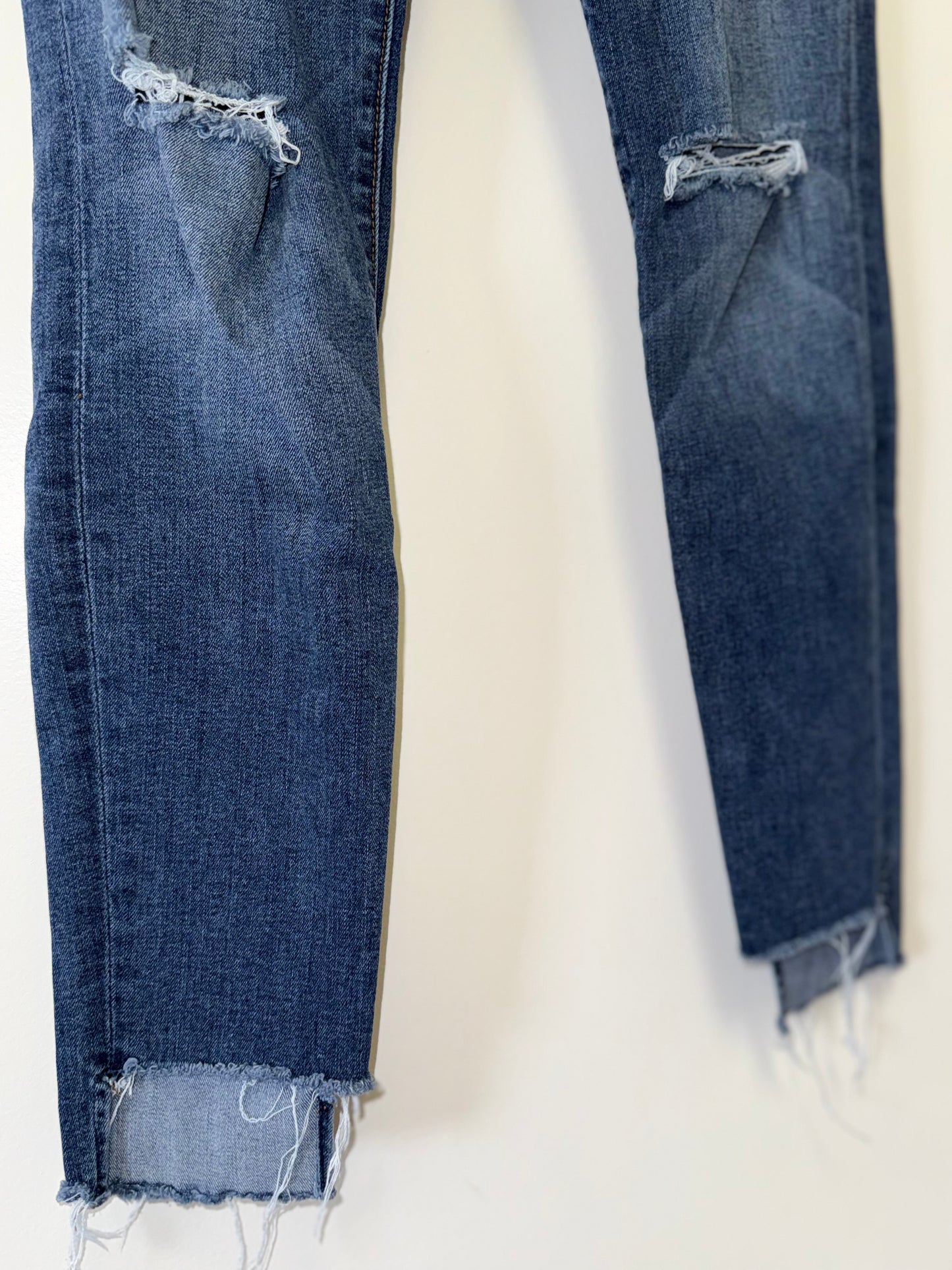 Sneak Peek (7) Low Rise Distressed Denim Skinny Jeans with Raw Hem