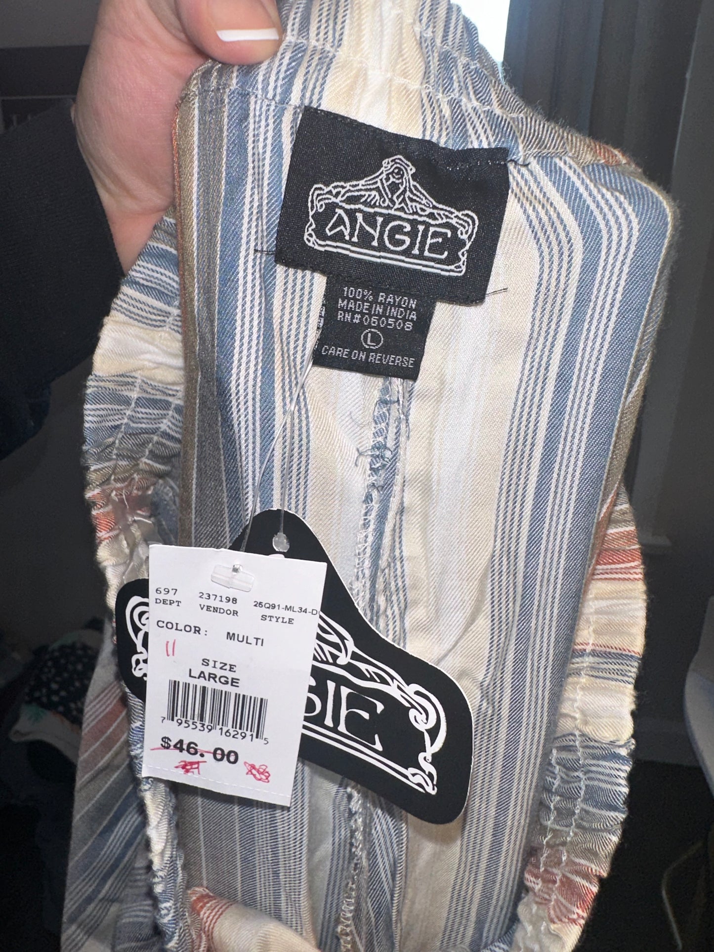 NWT Angie (Large) Brand New Striped Bell Bottom Rayon Pants