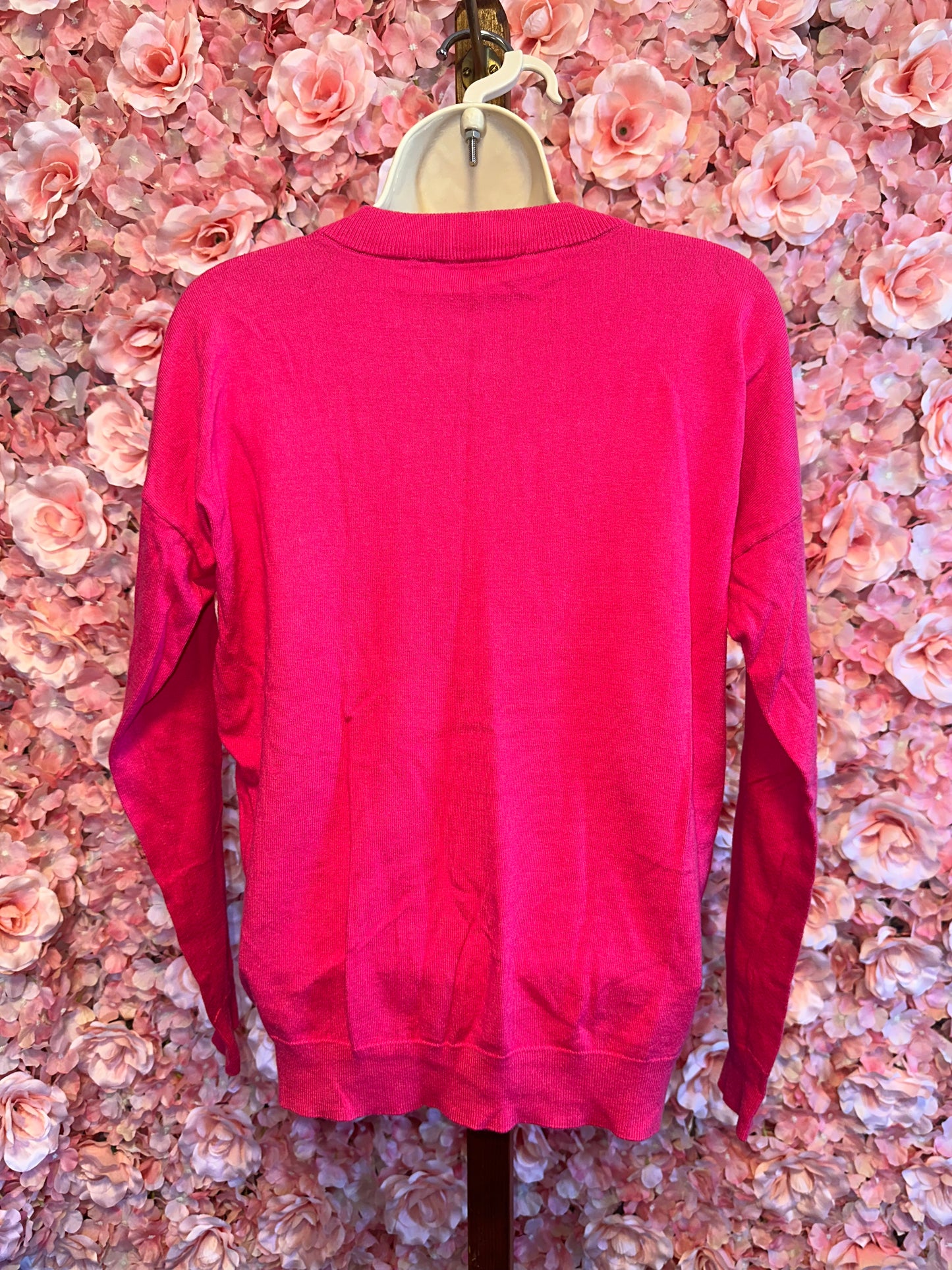 Michael Kors (Medium) Hot Pink Tied V-Neck Knit Sweater with Stretch