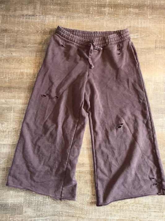 aerie (Large Short) Brown Distressed Bootcut Sweatpants