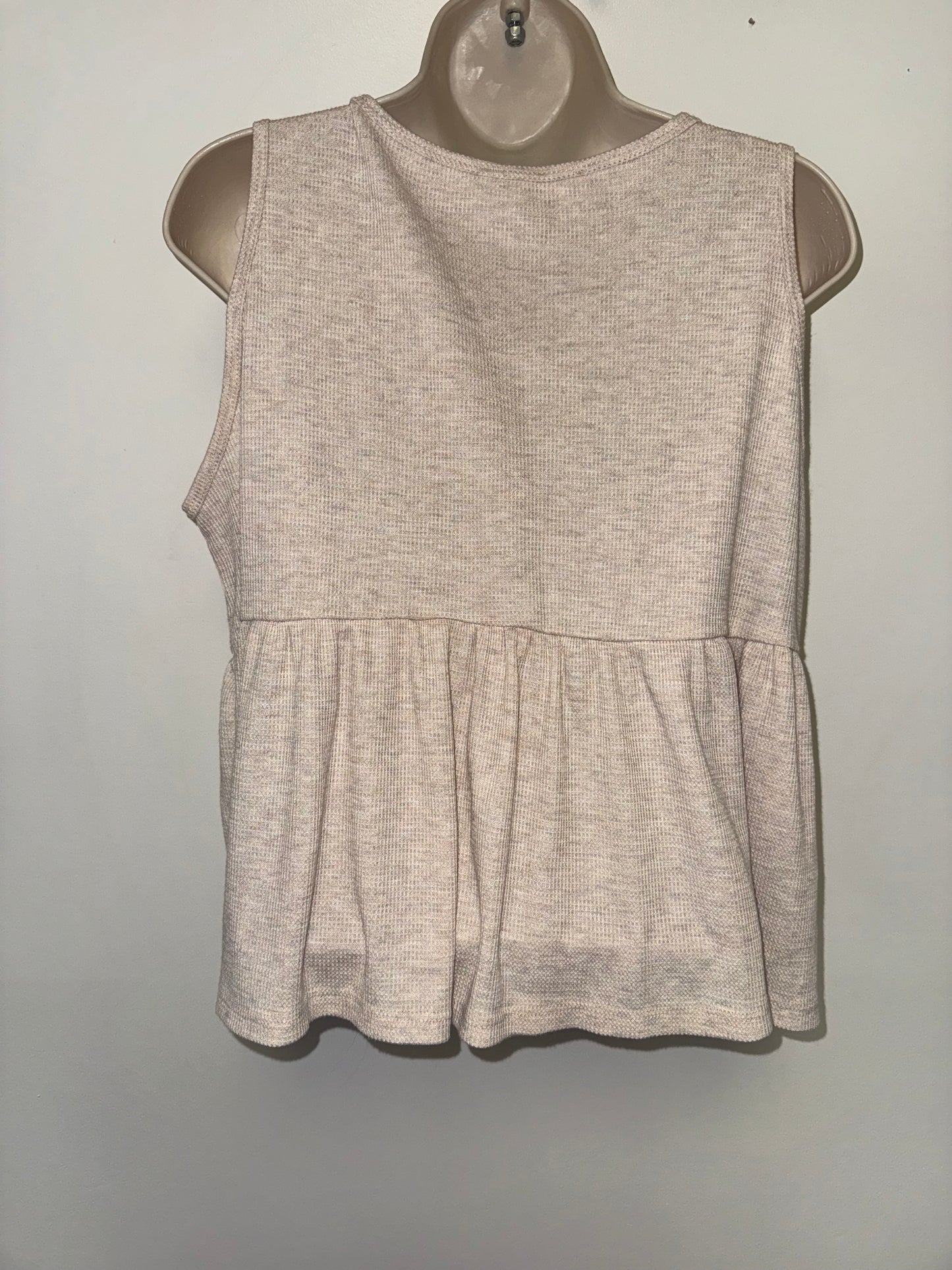 Lush (Medium) Cream Waffle Knit Quarter Button Up Sleeveless Tank Top Blouse