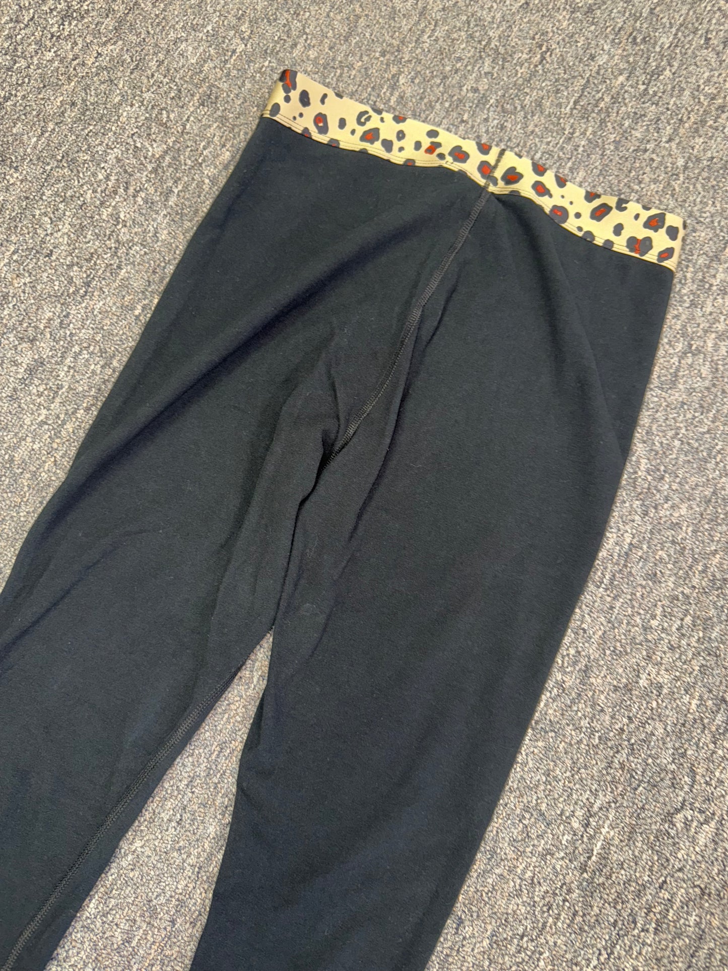 Champion (Small) Black Leggings with Cheetah Print Logo and Waistband