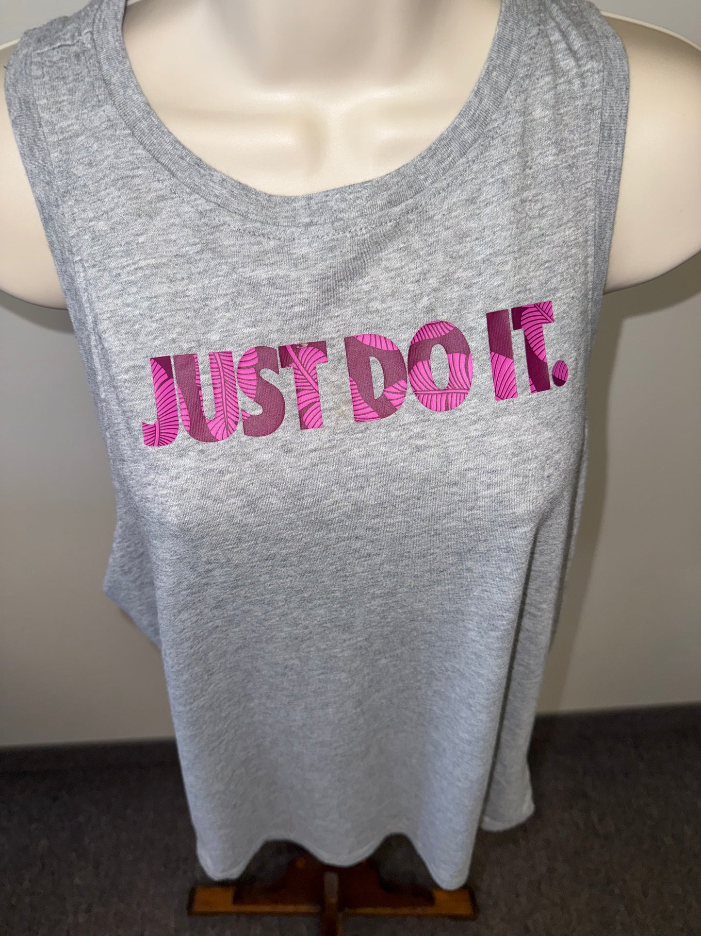 Nike (Large) The Nike Tee Grey Tank Top with Pink Logo