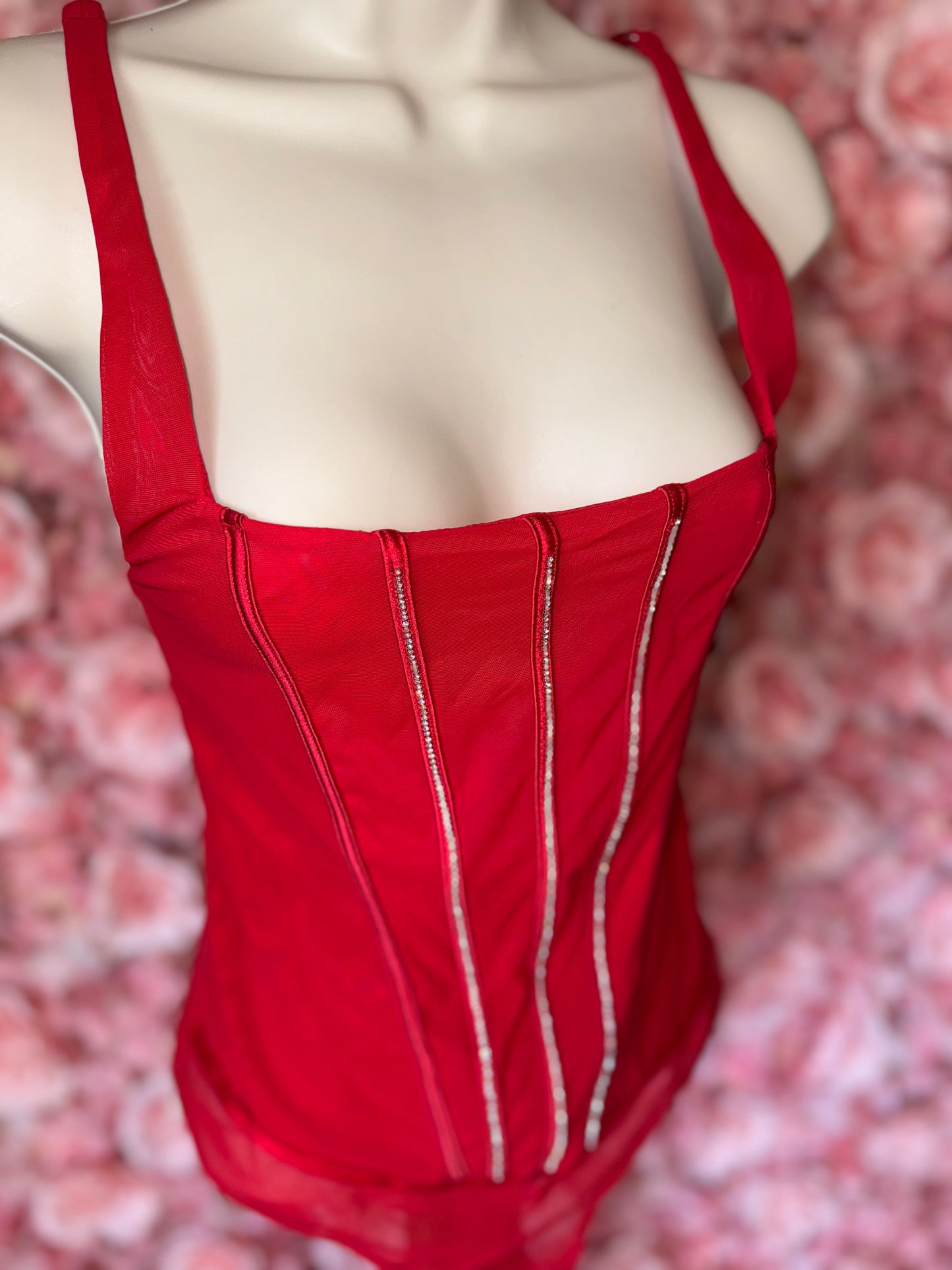 NWT Auden (Small) Brand New Red One Piece Jeweled Lingerie Bodysuit