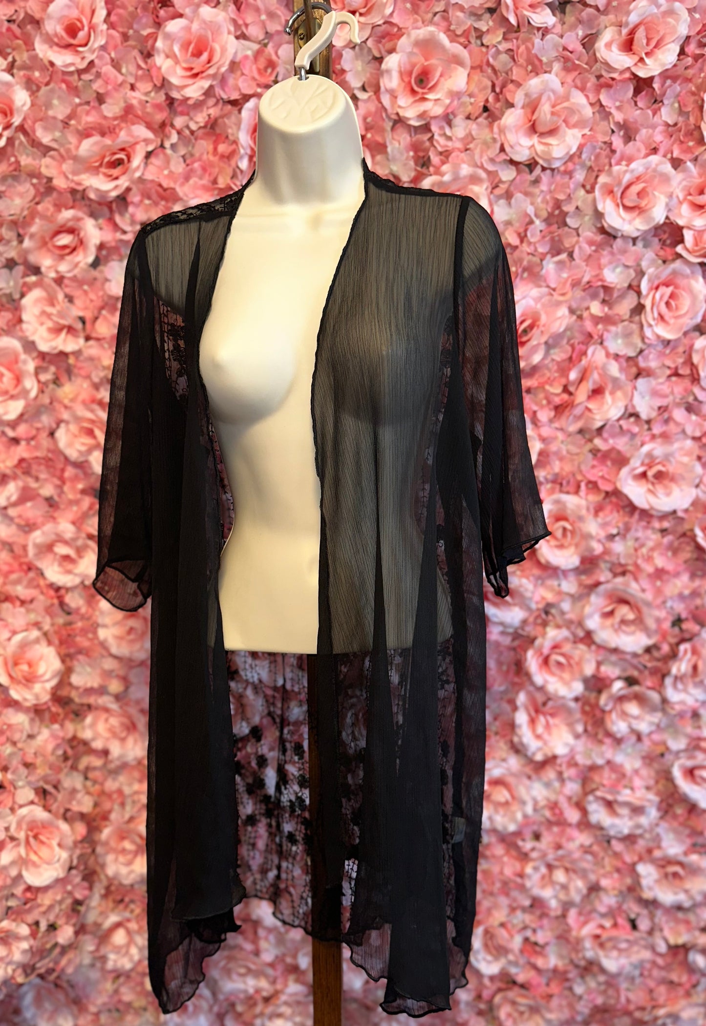 (1XL) Black Lightweight Cover Up with Lace Back