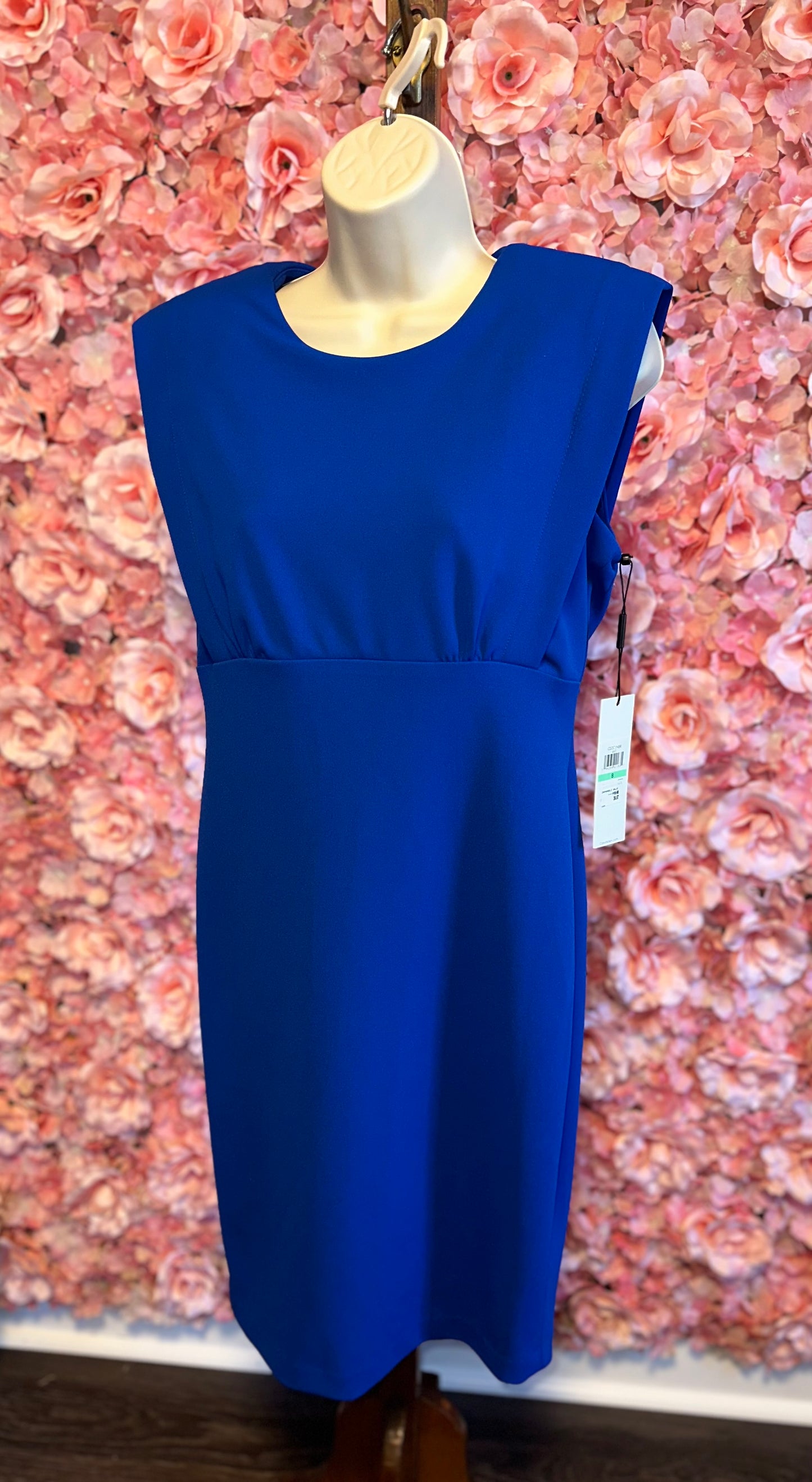 NWT Calvin Klein (8) Brand New Blue Formal Padded Shoulder Midi Dress