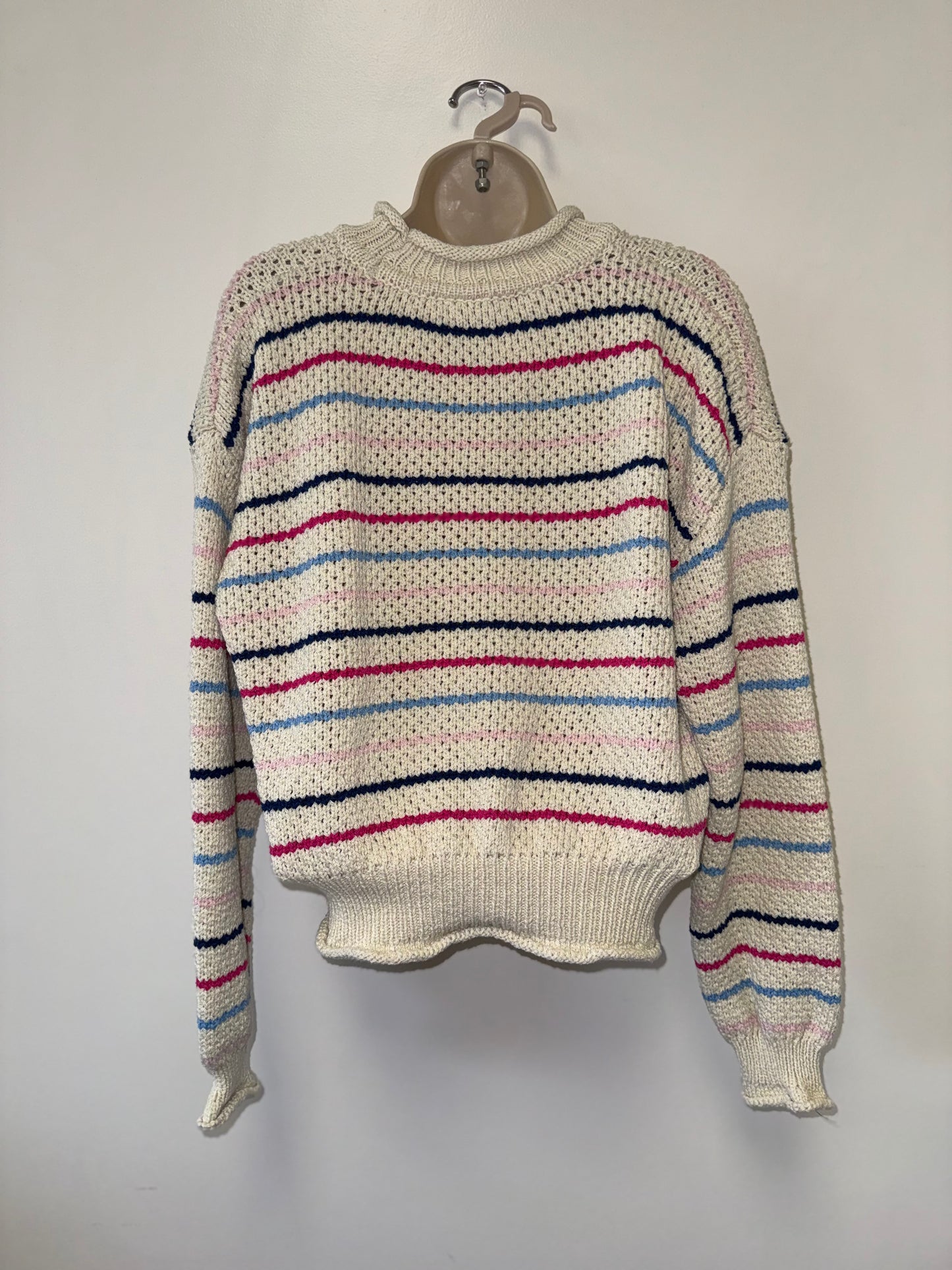 Grace + Karma (Medium) Cream Knit Sweater with Pink & Blue Stripes