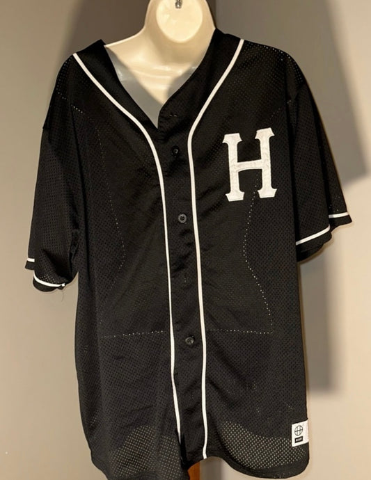 HUF (XL) Black Mesh Crackerjack Jersey Button Up V-Neck