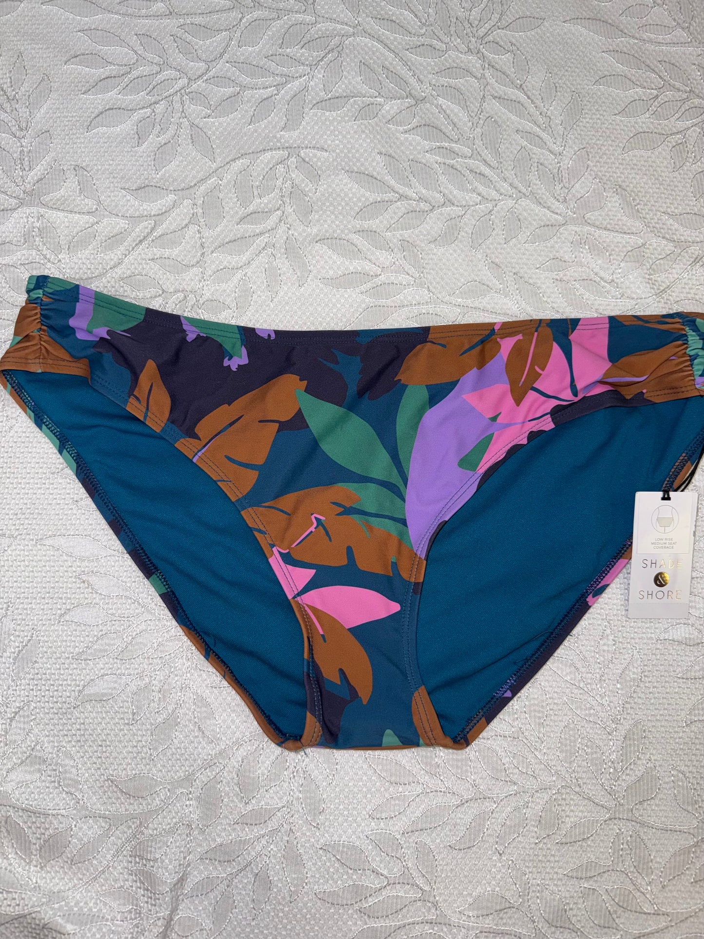 NWT Shade & Shore (XL) Brand New Teal Floral Low Rise Swim Bikini Bottoms