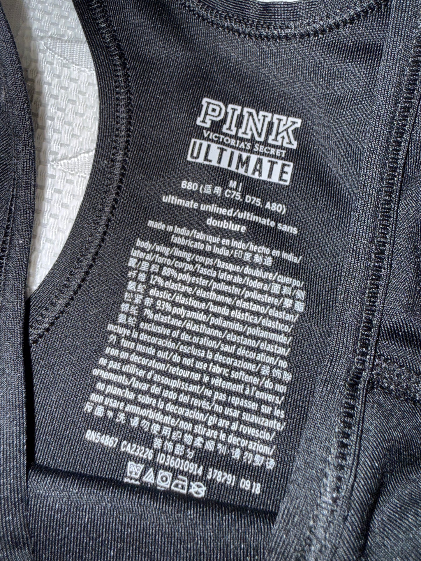 PINK Victoria's Secret (Medium) Black Ultimate Sports Bra