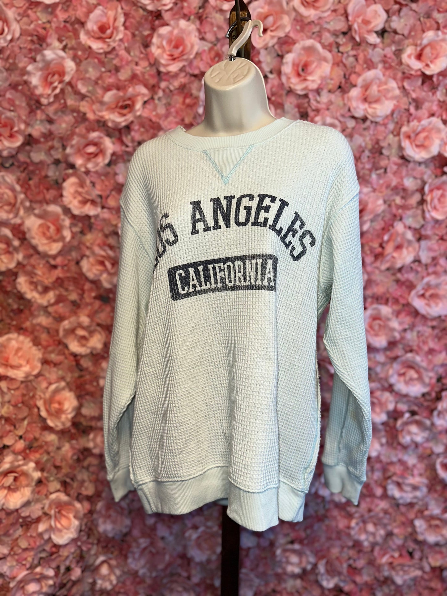 aerie (Small) Blue 'Los Angeles California' Waffle Knit Crewneck