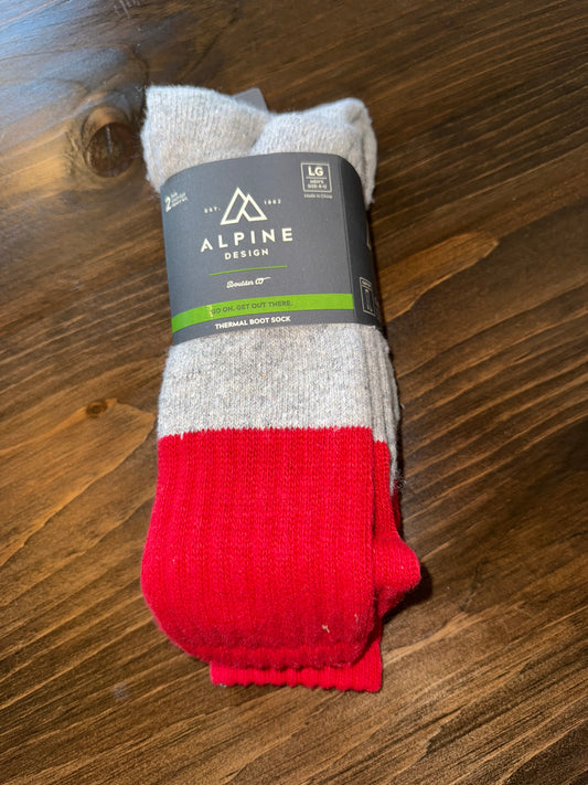 NWT Alpine (Large) Brand New Red//Grey 2 Pack Thermal Boot Socks