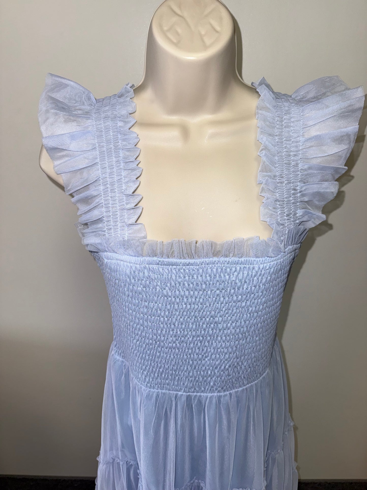 Baltic Born (XS) Light Blue Tiered Ruffle Skirt Tulle Maxi Dress