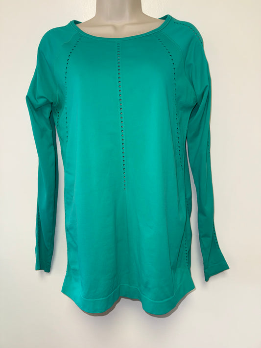 Athleta (Small) Green Long Sleeve Form Fitting Tee with Mesh Cutouts