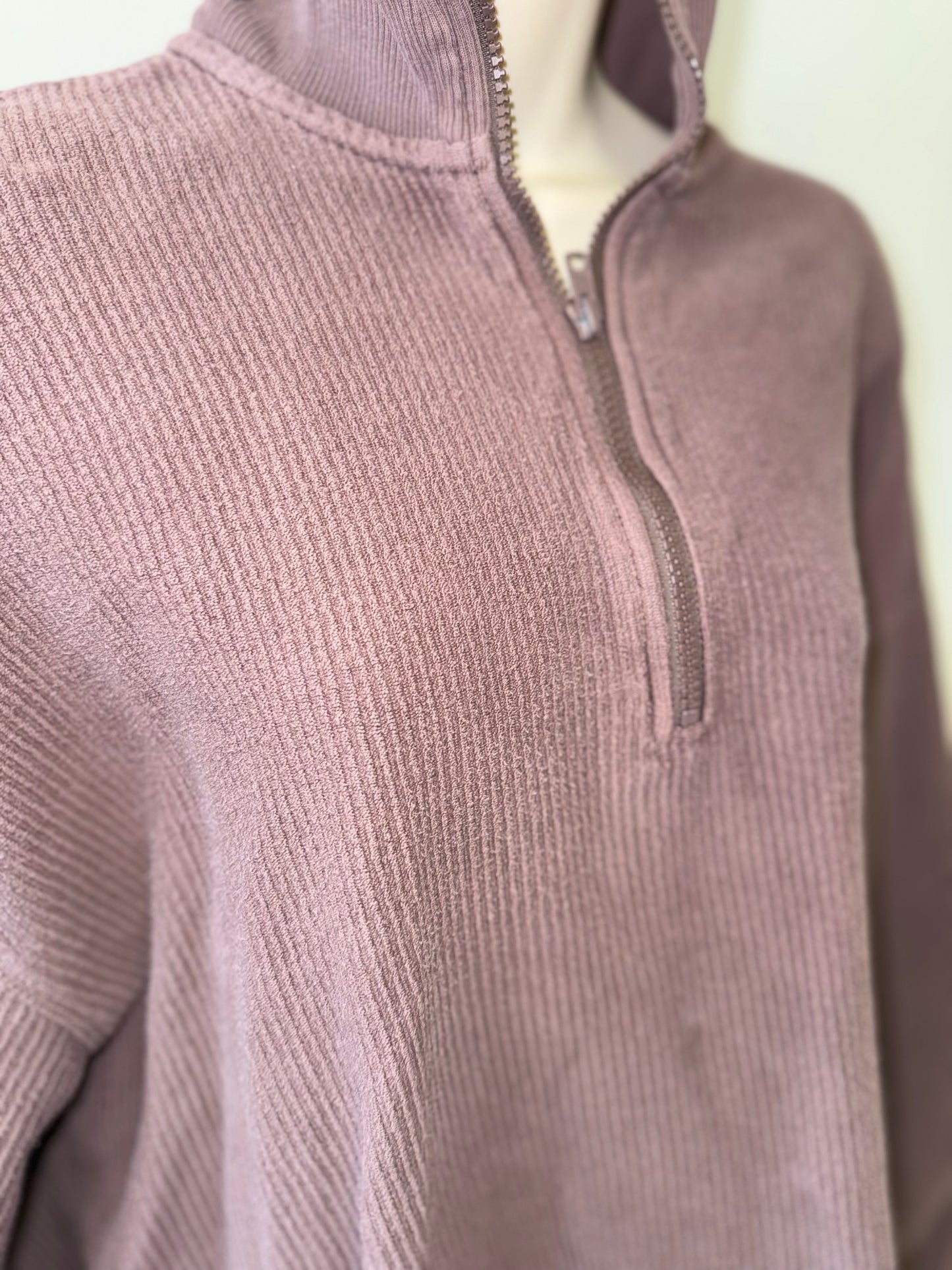 aerie (Medium) Brown Oversized Ribbed 3/4 Zip Up Pullover Sweatshirt